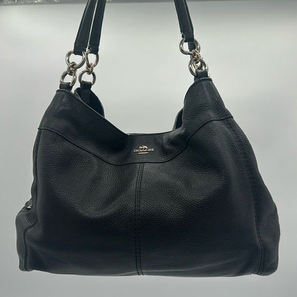 Coach Handbags - Coach Vintage Lexy Black Pebbled Leather Shoulder Purse F57545 Silver Hardware